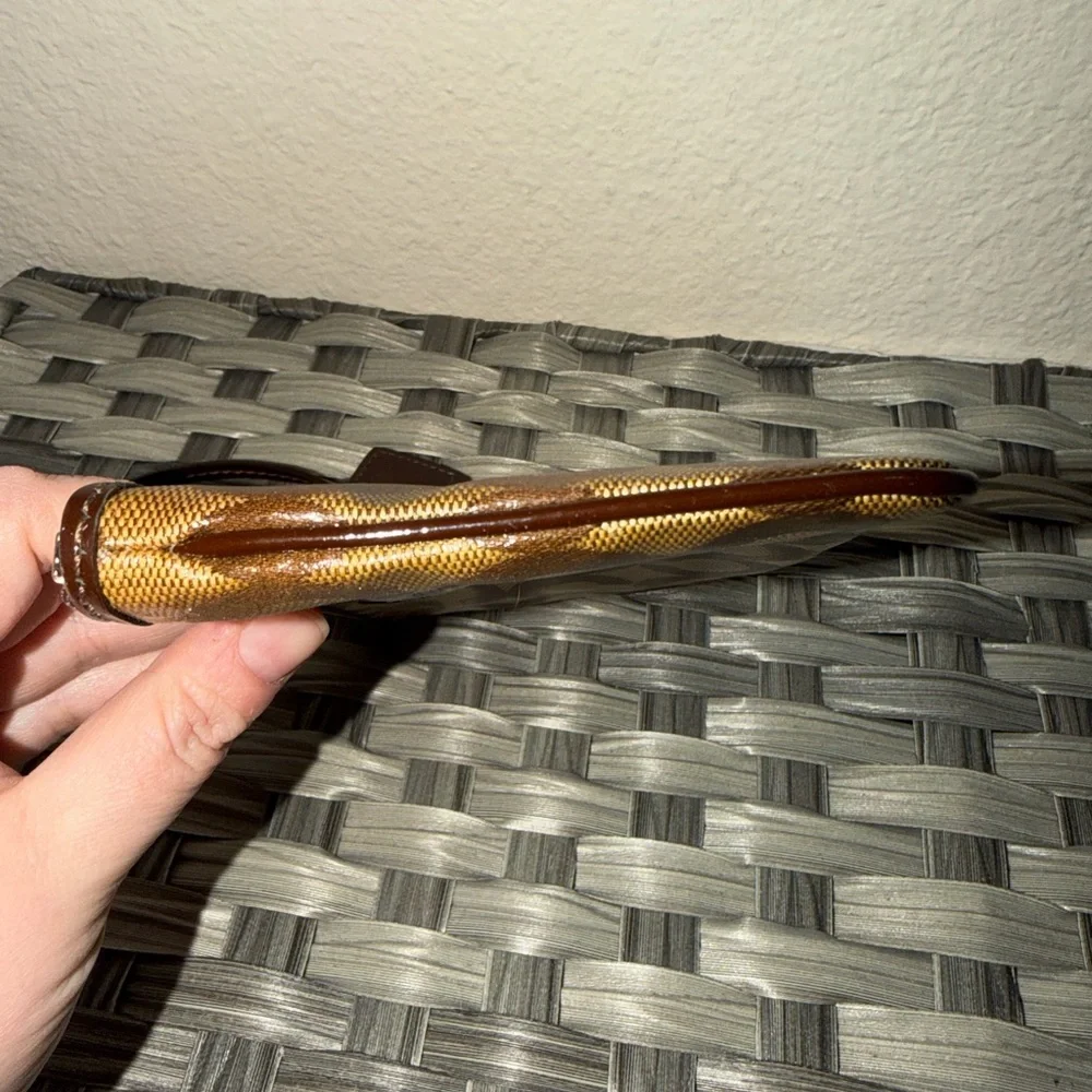 Coach Signature C Jacquard Wristlet Clutch Brown Tan Leather Trim - Picture 7 of 14